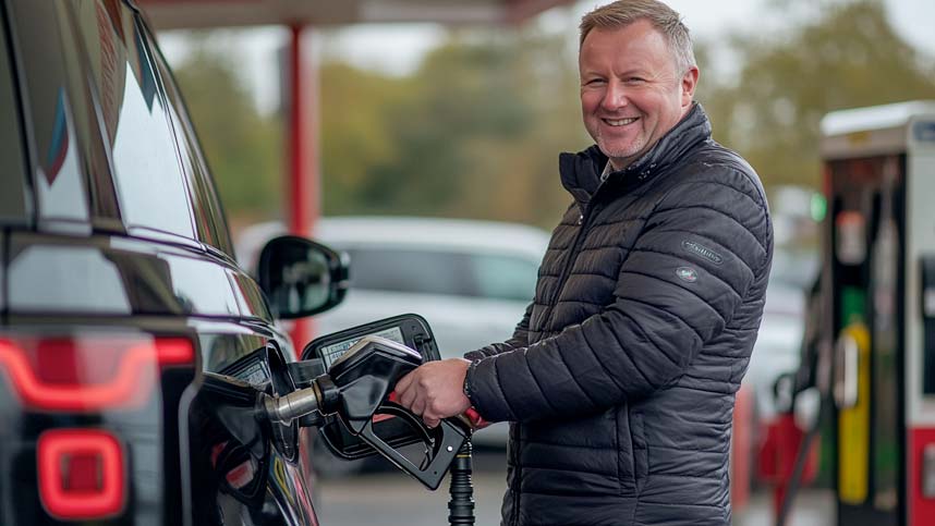 Happy Range Rover Owner Filling Up with Diesel