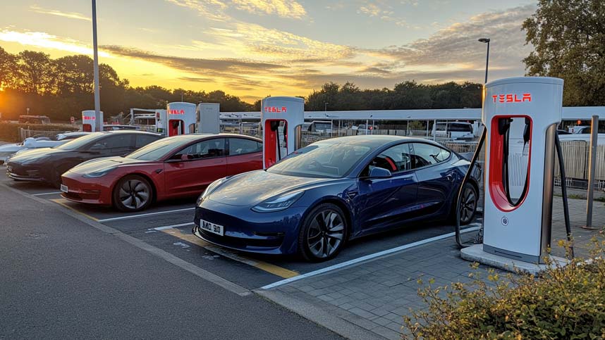 Tesla EVs at Charging Hub