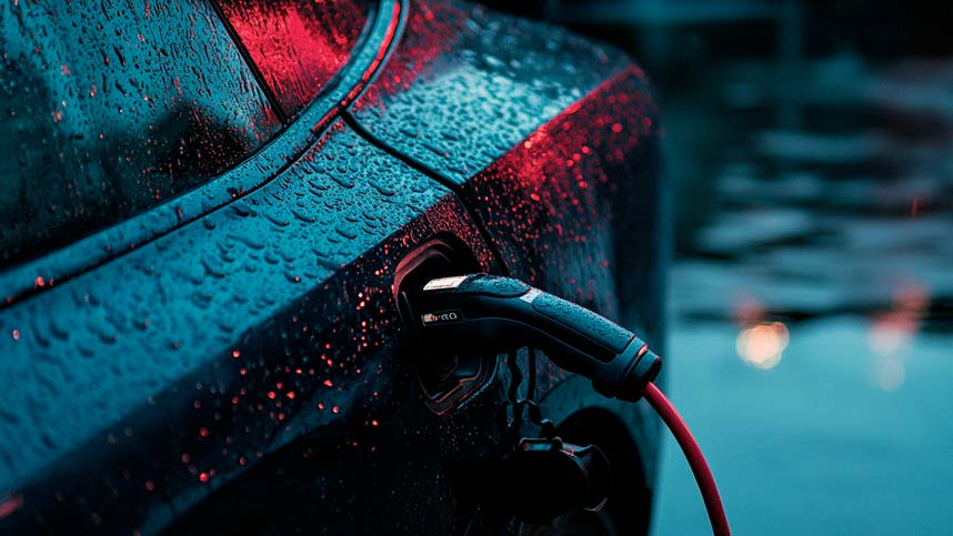 Electric Car Charging in Rain